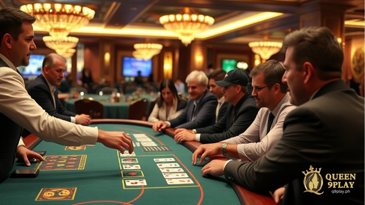 a casino dealer, dealing cards to the player at the table